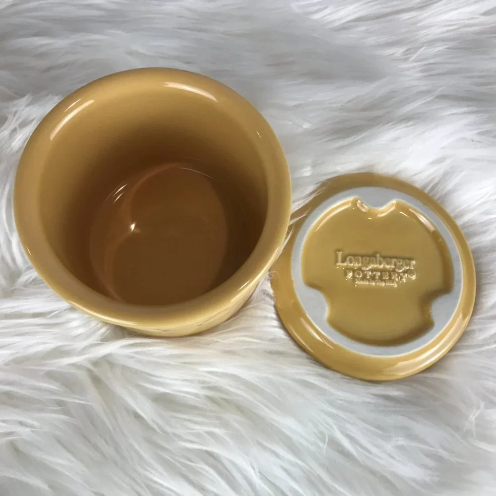 Longaberger small yellow ceramic canister w/lid